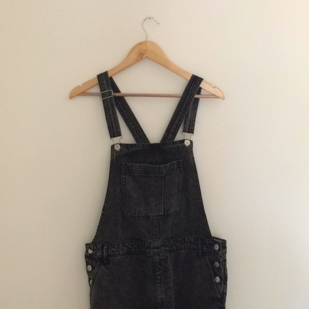 Black denim overalls